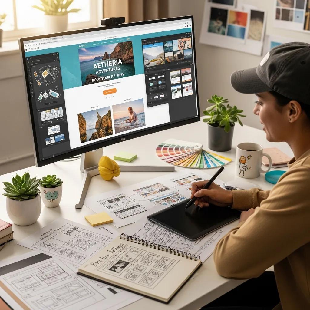 Designer creating a vibrant web layout showcasing creative web design strategies