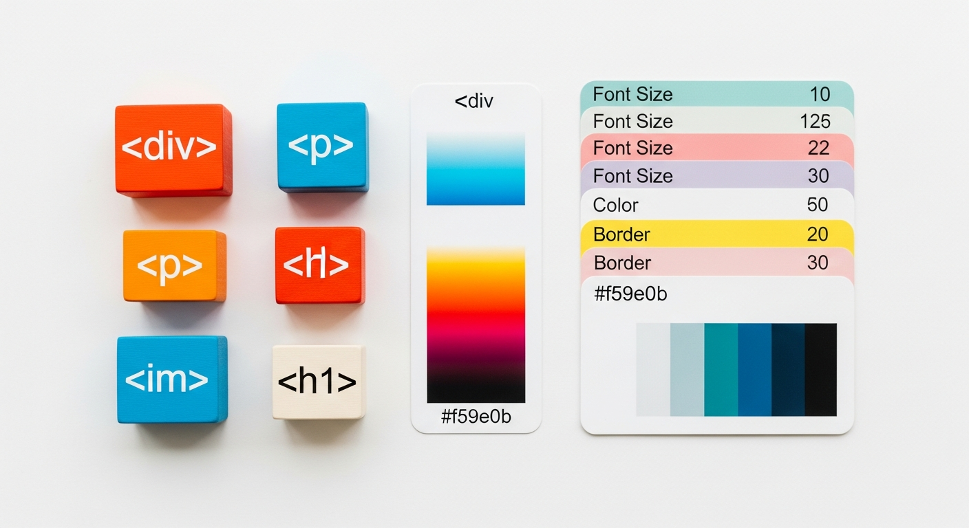 Diagram illustrating semantic HTML structure with header, nav, main, article, and footer elements